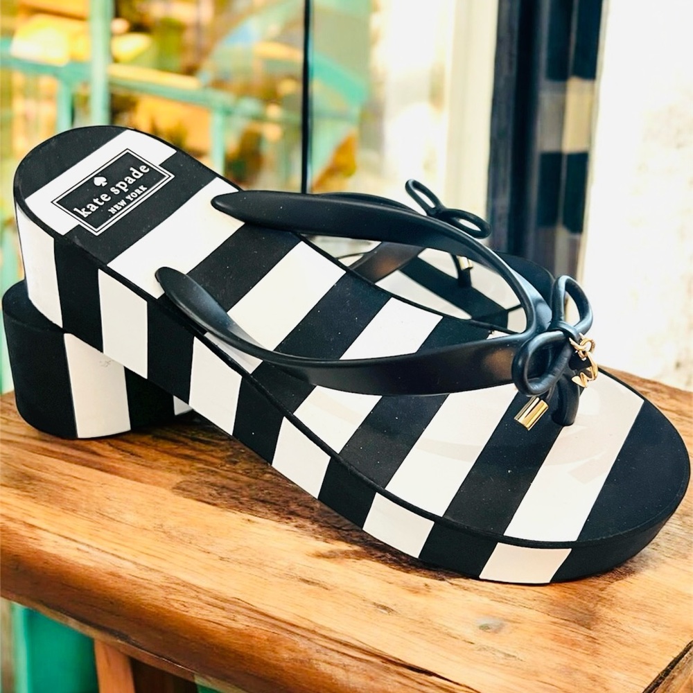 Kate Spade Black and White Platform Sandals - Picture 2 of 6